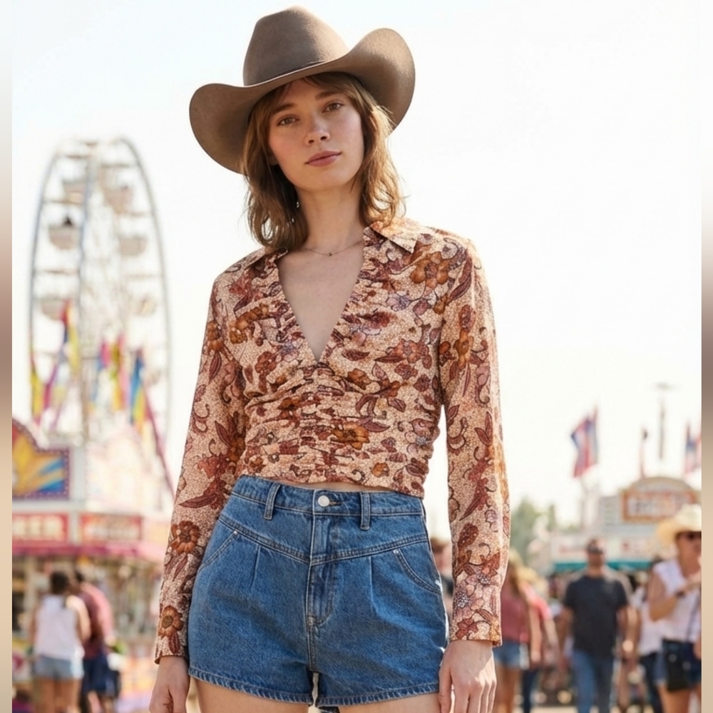 NWT Free People I Got You Printed Top Floral Print Ruffle Blouse - Multicolor